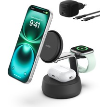 1001 Ultracharge Pro Magsafe Uyumlu 3’ü 1 Arada Qi2 25W Kablosuz Şarj Cihazı, iPhone 17, Apple Watch