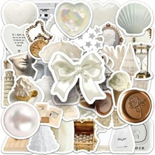 1001 50'li White Aesthetic Temalı Sticker Etiket Seti - Beyaz Sticker - Laptop Notebook Telefon