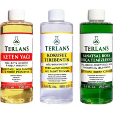 1001 Yağlı Boya Seti Yardımcı Malzemeler 3X250ML Boya Fırça Temizleyici - Kokusuz Terebentin - Kete