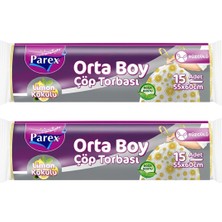1001 Premium Büzgülü Çöp Torbası Limon Kokulu 15'li Orta Boy 55 x 60 cm Ikili Paket