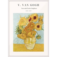 1001 Beyaz Çerçeveli Tablo Vincent Van Gogh Ayçiçekleri Tablosu Salon Dekoru Poster 113563, 15 x 21