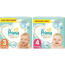 1001 Bebek Bezi Premium Care 3 Beden 144 Adet Midi Aylık Fırsat Paketi & Prima Bebek Bezi Premium Care
