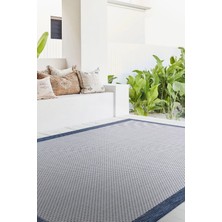 1001 Fresco Ekru Lacivert Iskandinav Yıkanabilir Bordürlü Halı Kilim Balkon Teras Koridor Halısı 23