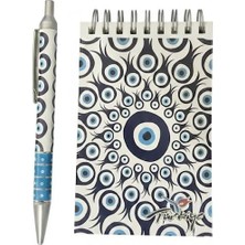 1001 Nazar Boncuk Desenli Mini Spiral Not Defteri ve Tükenmez Kalem Seti – Küçük Boy Taşınabilir