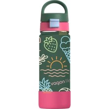 1001 550ML Desenli Pipetli/pipetsiz Kullanım Kulplu Kaymaz Tabanlı Paslanmaz Çelik Termos (Koyu Yeşil