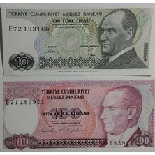 Generic E Serisi 7. Emisyon 10 ve 100 Türk Lirası Eski Kağıt Para. Hatıra Para.