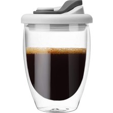 1001 Çift Duvarlı Cam Kahve Kupası, 350ML Taşınabilir Silikon Kapaklı, Sıcak ve Soğuk Içecekler