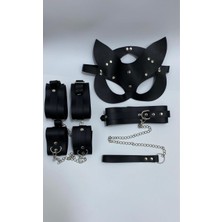 1001 Sınırsızmarket Siyah Fetiş Maske Tasma ve Kelepçe - Bdsm