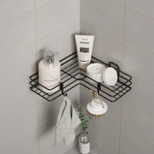 1001 Yapışkanlı Banyo Köşeliği Köşe Rafı Duş Şampuanlık Duvar Düzenleyici Organizer Raf Siya