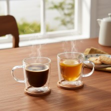 1001 2'li Çift Cidarlı Kulplu Cam Fincan Seti - 100 ml Isıya Dayanıklı Espresso ve Türk Kahvesi Bar