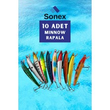 1001 Suni Balık Yemi 10’lu Minnow Rapala Seti 10 cm 9 gr 1 M Dalış Karbon Çelik Iğneli