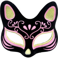 Beruflic Siyah Renk Süet Kaplama Üzeri Sarı Pembe Simli Kedi Maskesi 17X14 cm BX40