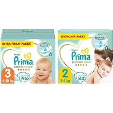 1001 Bebek Bezi Premium Care 3 Beden 96 Adet Ultra Fırsat Paketi & Prima Bebek Bezi Premium Care 2 Beden