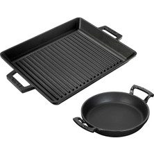 1001 Döküm Izgara Tava 26X32 & 20 cm Sahan Set - Gerçek Izgara Lezzeti Evde
