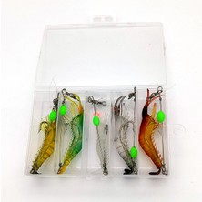 1001 5 Adet Fosforlu Gerçekçi Silikon Karides Balık Yemi - Kutulu - 7,5cm 5,5gr