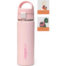 1001 550 ml Tek Kapak Çift Kullanım Pipetli Rahat Içim Kulplu Paslanmaz Çelik Termos 1110-550ML Pemb