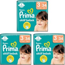 1001 Bebek Bezi Aktif Bebek 3 Beden 34 Adet Standart Paket 3lü Paket