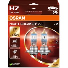 1001 H7 Night Breaker Ampuller, 12V, 220% Fazla Işık, 2'li Paket