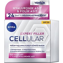 Frefly Store Nıvea Cellular Expert Filler Yoğun Yaşlanma Karşıtı Gündüz Bakım Yüz Kremi 50 Ml, Hyaluronik Asit ve Folik Asit, SPF30 Güneş Koruması