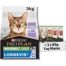 Frefly Store Senior Hindili Kuru Kısırlaştırılmış Kedi Sı 3 kg +  Pouch Sterilised Biftekli Kısır Kedi Konservesi 85GR x 3 Adet