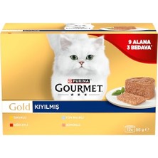 Frefly Store Gold Kıyılmış Tavuk Etli, Somonlu, Sığır Etli, Ton Balıklı Yaş Kedi Sı Multipack 85 Gr. (12 Al 9 Öde)