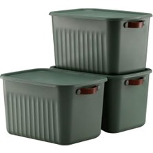 Frefly Store 3 Adet Modern Kapaklı Saklama Kutusu Seti -15 Litre – Yeşil- Taşınabilir Kulplu, Dolap Içi Düzenleyici, Çok Amaçlı Organizer Kutu, Oyuncak & Kıyafet Kutusu