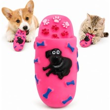 Frefly Store Sesli Terlik Tasarımlı Köpek ve Kedi Oyuncağı - Köpek Figürlü, Kemik ve Pati Detaylı Çiğneme, Isırma, Diş Kaşıma ve Günlük Oyun Aktivitesi Için Hafif Kauçuk Tapembem (Pembe)