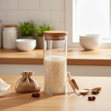 Frefly Store Borosilikat Cam Kavanoz, 350 ml Kapasiteli Doğal Akasya Kapaklı