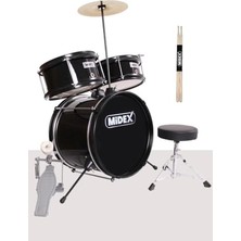 Frefly Store Midex CD300X-BK Akustik Çocuk Baterisi Davulu Seti 5-14 Yaş Için Full Set