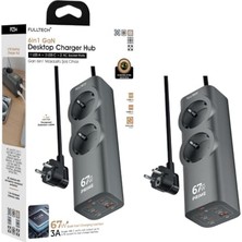 Frefly Store Akım Korumalı Priz, Güç Şeridi, 67W Gan Hızlı Şarj Adaptörü, Tam Zamanlı 6 Bağlantı Noktası, 2x Priz Girişi, 1x USB Girişi, 3x Type-C Girişi, Yüksek Verimlilik (1.5 Metre)