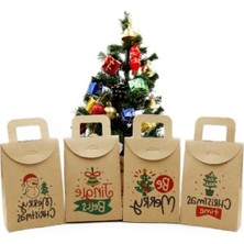 Frefly Store 10X15 cm Noel ve Yılbaşı Temalı Kraft Hediye Kutusu Seti - 4 Adet