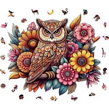 Frefly Store Ahşap Puzzle Yetişkin - Çiçekli Baykuş - 300 Parça, 29 x 33 cm - Yapıştırıcı Folyo Dahil - Benzersiz Şekilli Parçalar & Özel Figürler - Wz-07