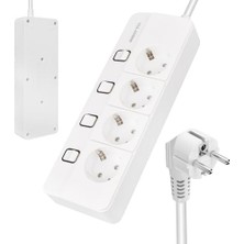 Frefly Store 4'lü Akım Korumalı Priz, 4000 Watt 16 Amper, 1400 Joule, Dörtlü Çoklu Priz, Her Priz Için Ayrı 4 Anahtar Özelliği, 1.5 Metre Kablo Uzunluğu, Anahtarlı Grup Priz, Topraklı, Çocuk Korumalı