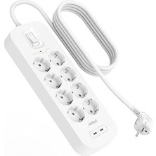 Frefly Store Yüksek Gerilim Koruma Özellikli 8'li Çoklu Priz, 2 M Güç Kablosu ile USB C Bağlantısı