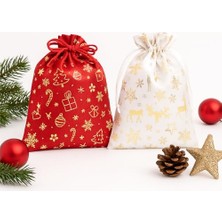 Frefly Store 2’li Set 17X23 cm Yılbaşı Hediye Kesesi – Kırmızı & Beyaz Altın Yaldızlı Noel Temalı Kumaş Çanta | Yılbaşı Hediye Paketi Kesesi