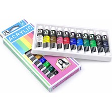 1001 Mona Lisa 12 Renk Akrilik Tüp Boya Seti – 12X12 ml Profesyonel Akrilik Boya Tüp Set – Tuval, A