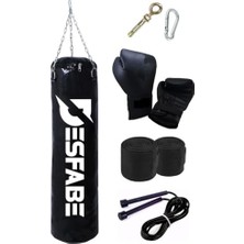 Frefly Store Boxing  70X25 cm Zincirli Boks Kum Torbası Siyah+Askı Aparatı+Boks Eldiveni+El Sargı Bandajı+Atlama Ipi