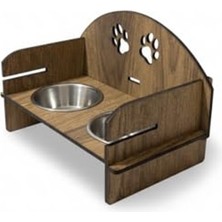 Frefly Store Çift Hazneli Ahşap Kedi ve Köpek Mama Kabı, Kaymaz