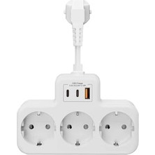 Frefly Store Çoklu Kablolu Priz Çoğaltıcı Priz Dönüştürücü 1usb 2type C Girişli Yüksek Akım Korumalı Fiş