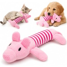 Frefly Store Peluş Domuzcuk Kedi Köpek Oyuncağı - Isırınca Ses Çıkaran Interaktif Oyun Arkadaşı - Yumuşak Dokulu Çizgili Tasarım - Yavru ve Yetişkin Evcil Hayvanlar Için - 25 x 10 x 4 cm - Pembe