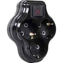 Frefly Store 3lü Anahtarlı Golyat, Üçlü Topraklı Priz Duvar Tipi Çoklayıcı Fiş, 16A 250 Volt, Max 3600 Watt (Siyah)