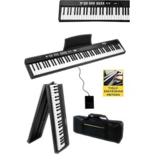 Frefly Store Midex PLX-80BK Taşınabilir Katlanır Dijital Piyano Tuş Hassasiyetli 88 Tuş Bt (Sustain Çanta Metod)