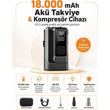 1001 18000MAH Akü Takviye ve Kompresör 4'ü 1 Arada Taşınabilir Araç Marş Basma Cihazı Jump Starte