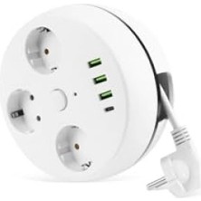 Frefly Store 7 In 1 Akım Korumalı Grup Priz - Anahtarlı ve USB Bağlantılı