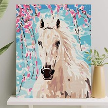 Frefly Store Sayılarla Boyama Tuval Seti Fırça Boya Dahil (Çıtalı) 40X50 cm - Beyaz At
