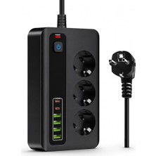Frefly Store Pro P10 3000W Akım Korumalı Priz - 3 Ac Çıkışlı, 4 USB ve 2 Type-C Girişli Çoklu Priz, Hızlı Şarj Destekli Grup Priz (Siyah)