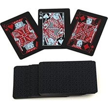 Frefly Store Iskambil Kağıdı Destesi Oyun Kartları Su Geçirmez Pvc Parlak Siyah Deste 8,7cm x 5,7cm 54'lü (Kırmızı)