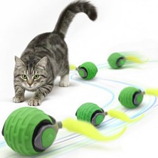 Frefly Store Akıllı Kedi Oyun Topu - Otomatik Yuvarlanan Interaktif Kedi Oyuncağı - Şarj Edilebilir Evcil Hayvan Oyun Arkadaşı - Farklı Hız ve Oyun Modları - LED Işıklı - Tüylü Kovalama Kuyruğu (Yeşil)
