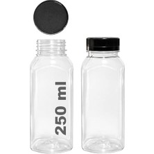 Frefly Store 250 ml Smoothie Detoks Şişesi 250 cc Kapaklı Şeffaf Plastik Şişe Detox Köşeli Dondurucuya Uygun 6 Adet