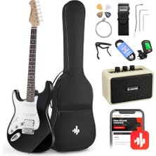 Frefly Store Thunder Solak Elektro Gitar Seti Acemi Tam Boy Siyah 39 Inç Lefty Starter Paketi Tüm Aksesuarları Amplifikatör Capo Askı Dize Tuner Kablosu ve Seçtikleri DST-100BL